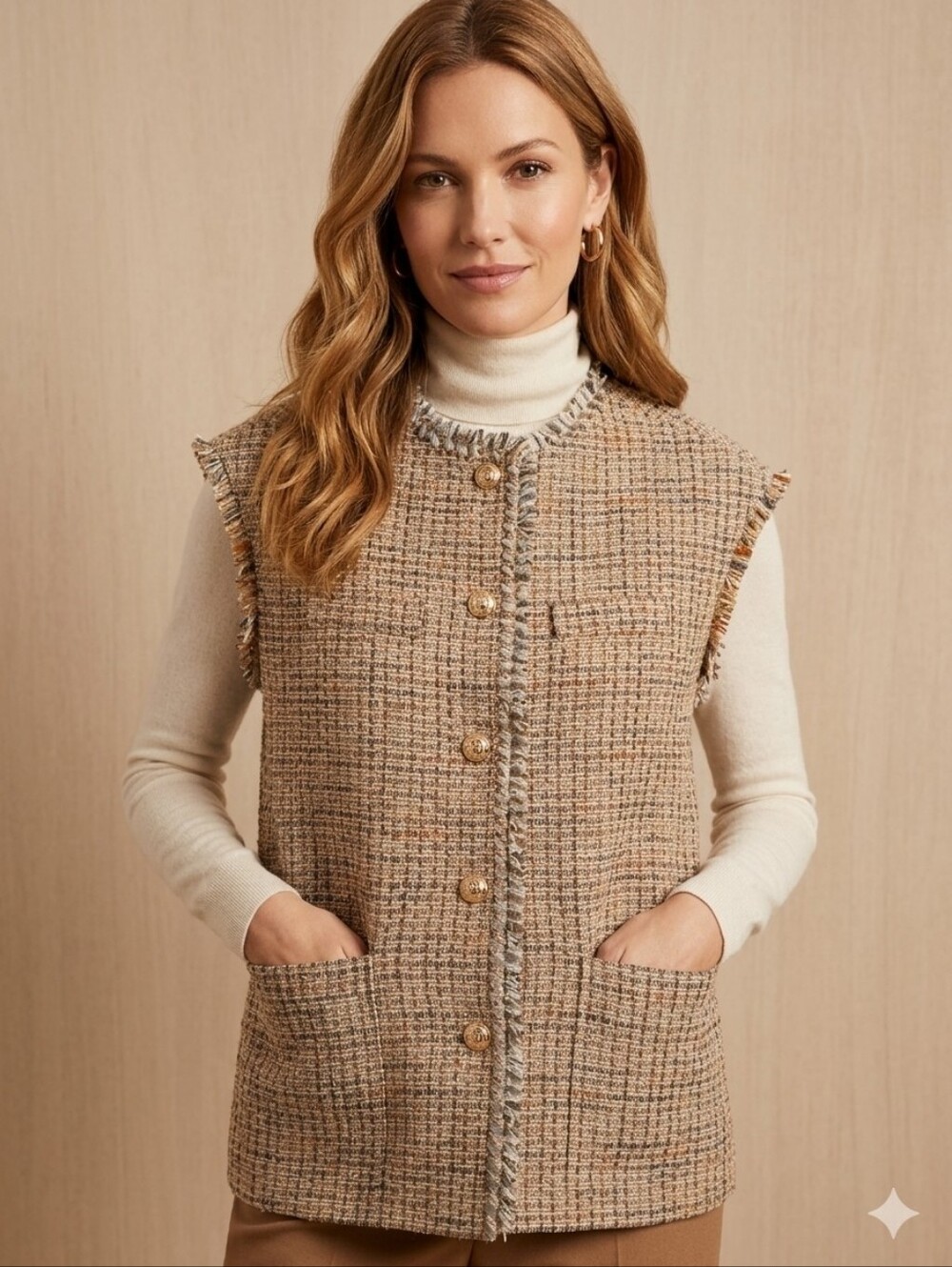 Tweed Sleeveless Jacket Vest Size Large